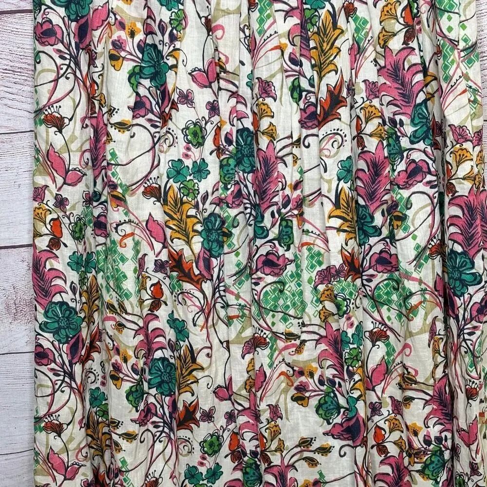 Sundance 100% Linen Girly Lace Floral Bright Fun Preppy Cottage Dress Size 12